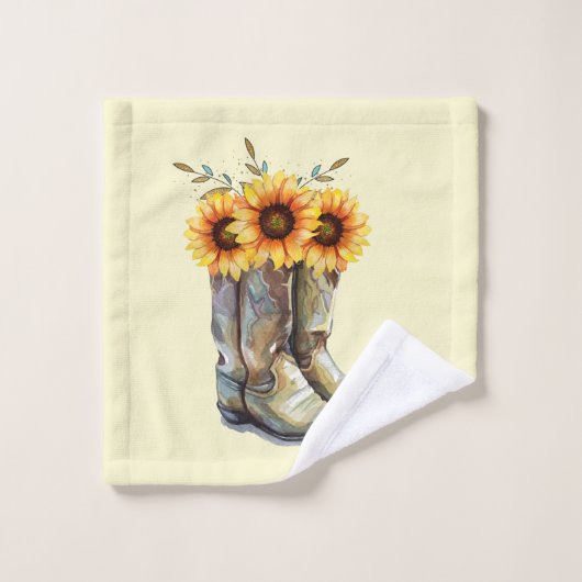 Rustic Boho Pattern - Cowboy Boots met zonnebloeme Bad Handdoek (Wasdoekje)