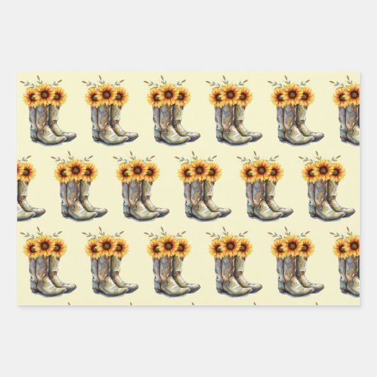 Rustic Boho Pattern - Cowboy Boots met zonnebloeme Inpakpapier Vel (Voorkant 3)
