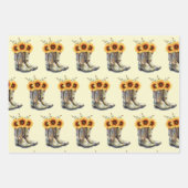 Rustic Boho Pattern - Cowboy Boots met zonnebloeme Inpakpapier Vel (Voorkant 2)