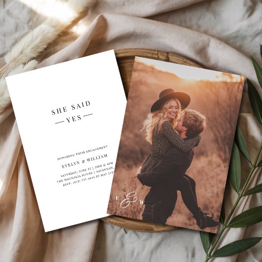 Rustic Boho Photo Monogram Ze zei Ja Verloving Kaart