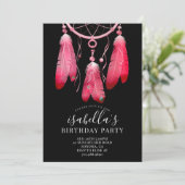 Rustic Boho Pink Dream Catcher Black Birthday Kaart (Staand voorkant)