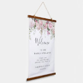 Rustic Boho Pink White Floral Wedding Welcome Sign Hangend Wandkleed (Gebogen)