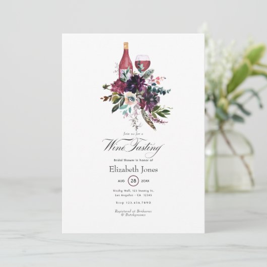 Rustic Boho Plum Red Wine Tasting Vrijgezellenfees Kaart (Staand voorkant)