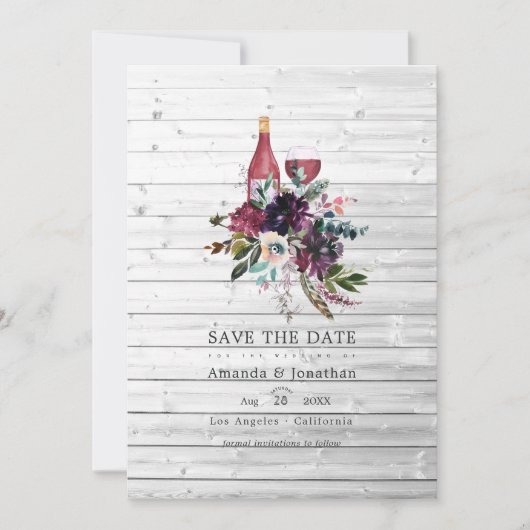 Rustic Boho Plum Red Wine Tasting Weddenschap Save The Date (Voorkant)