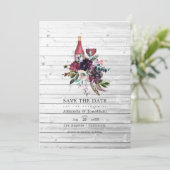 Rustic Boho Plum Red Wine Tasting Weddenschap Save The Date (Staand voorkant)