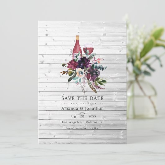 Rustic Boho Plum Red Wine Tasting Weddenschap Save The Date (Staand voorkant)