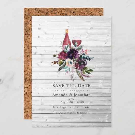 Rustic Boho Plum Red Wine Tasting Weddenschap Save The Date (Voorkant / Achterkant)