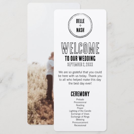 Rustic Boho Programme de mariage de la grange avec (Devant / Derrière)