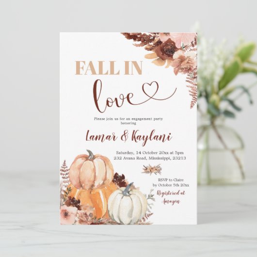 Rustic Boho Pumpkin Herfst in Love Engagement Part Kaart (Staand voorkant)
