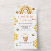 Rustic Boho Rainbow Sweet Little Bee Baby shower All In One Uitnodiging (Binnen)
