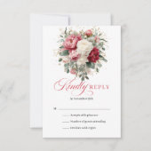 Rustic Boho Red Blush Floral RSVP Enclosure (Devant)