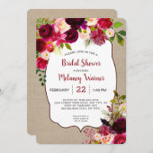 Rustic Boho Red Floral Fête des mariées invitation (Devant / Derrière)