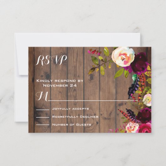 Rustic Boho RSVP donker hout Kaartje (Voorkant)
