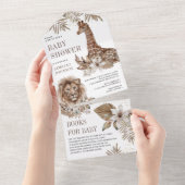 Rustic Boho Safari Lion en Giraffe Baby shower All In One Uitnodiging (Afscheurbaar)