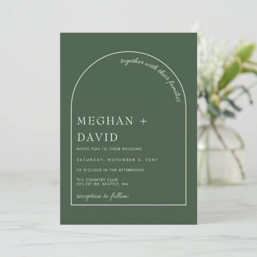 Rustic Boho Sage Green Arch Wedding Uitnodiging (Staand voorkant)