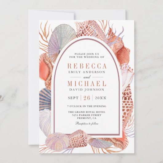 Rustic Boho Seashells Nautical QR Code Weddenschap Kaart (Voorkant)