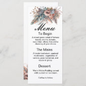 Rustic Boho Silver & Pink Floral Wedding Menu (Devant / Derrière)