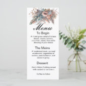 Rustic Boho Silver & Pink Floral Wedding Menu (Staand voorkant)