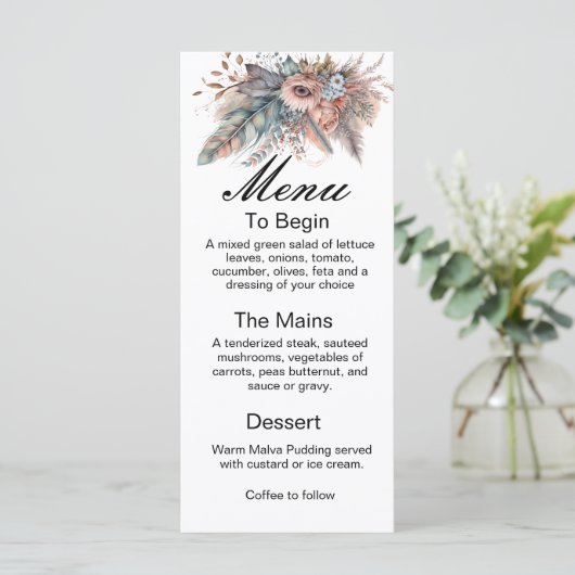 Rustic Boho Silver & Pink Floral Wedding Menu (Debout devant)