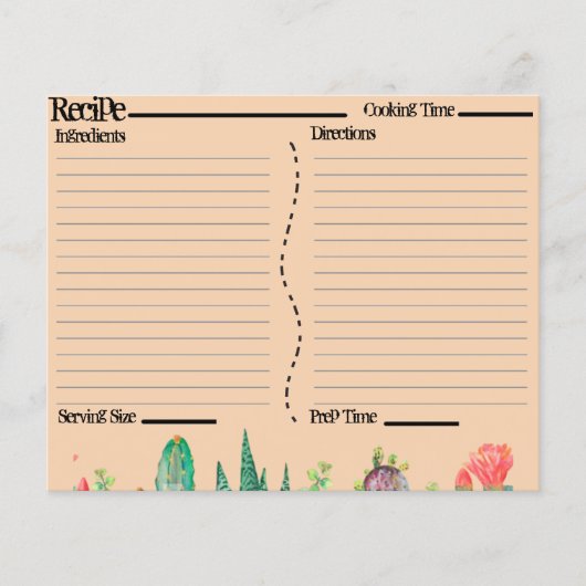 Rustic Boho Southwest Catcus Recipe Kaarten (Voorkant)