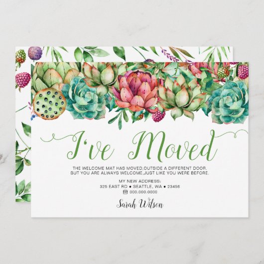 Rustic Boho Succulent Cactus Ik heb verhuisd Aankondiging (Voorkant / Achterkant)