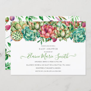 Rustic Boho Succulent Gender Neutral Baby shower Kaart