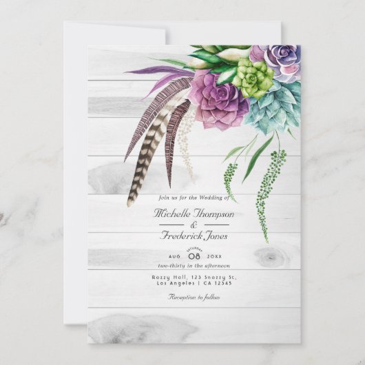 Rustic Boho Succulents QR Code RSVP Weddenschap Kaart (Voorkant)