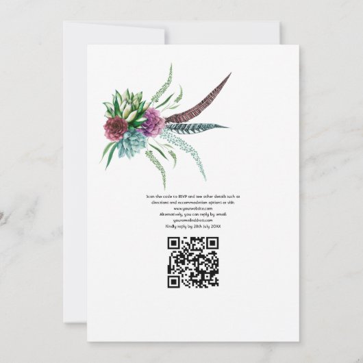 Rustic Boho Succulents QR Code RSVP Weddenschap Kaart (Achterkant)