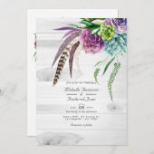 Rustic Boho Succulents QR Code RSVP Weddenschap Kaart (Voorkant / Achterkant)