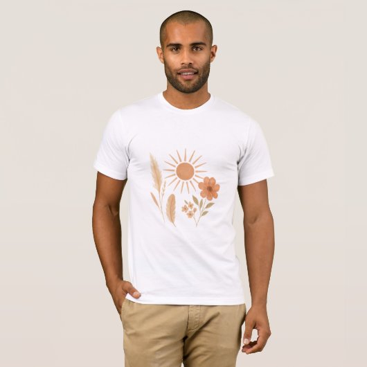 Rustic Boho Sun & Pampas Design | Bohemian Floral T-shirt (Voorkant volledig)