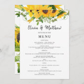 Rustic Boho Sunflower Floral Bouquet Wedding Menu (Voorkant / Achterkant)