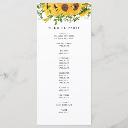 Rustic Boho Sunflower Floral Bouquet Wedding Programma (Achterkant)