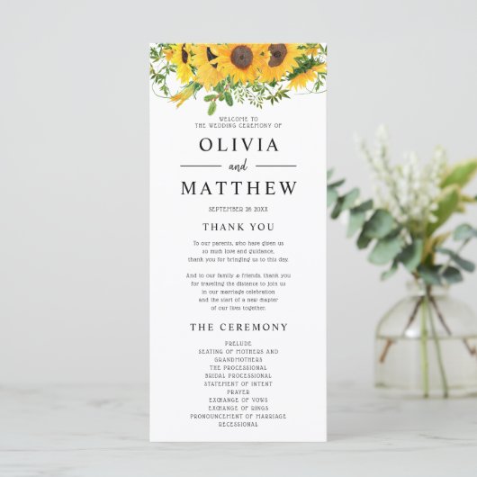 Rustic Boho Sunflower Floral Bouquet Wedding Programma (Staand voorkant)