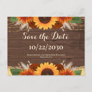 Rustic Boho Sunflower Rozen Wedding Save the Date Briefkaart
