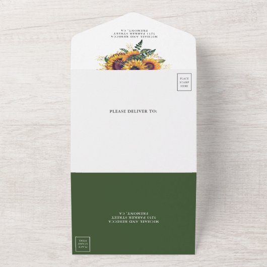  Rustic Boho Sunflower Wedding All In One Uitnodiging (Buitenkant)