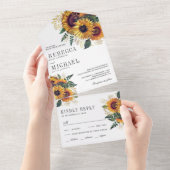  Rustic Boho Sunflower Wedding All In One Uitnodiging (Afscheurbaar)
