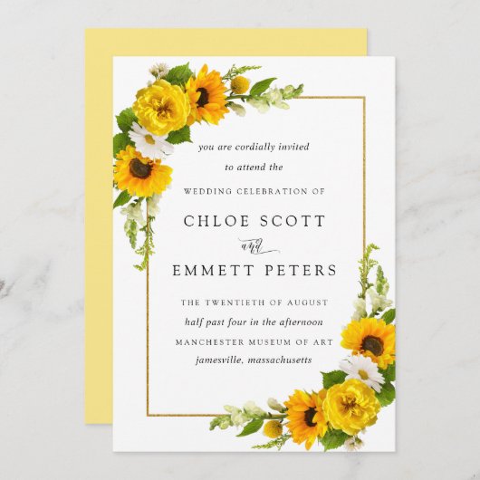Rustic Boho Sunflower Yellow Summer Floral Wedding Kaart (Voorkant / Achterkant)