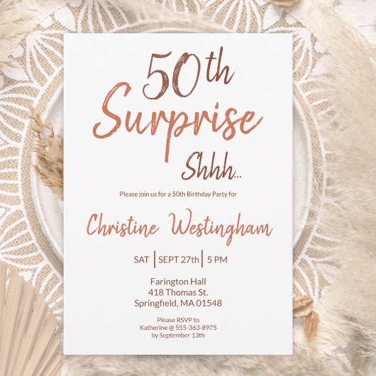 Rustic Boho Surprise 50th Birthday Invitation Kaart