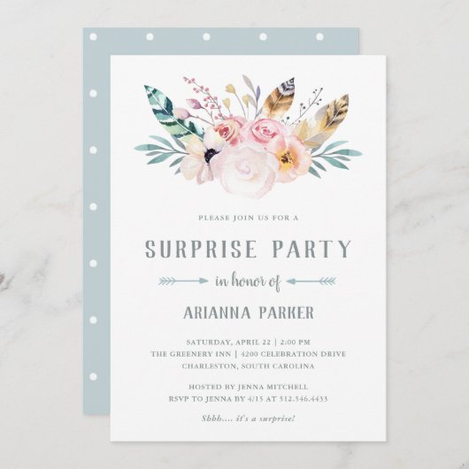 Rustic Boho Surprise Party Kaart (Voorkant / Achterkant)