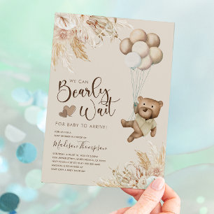 Rustic Boho Teddy Bear Baby shower Uitnodiging