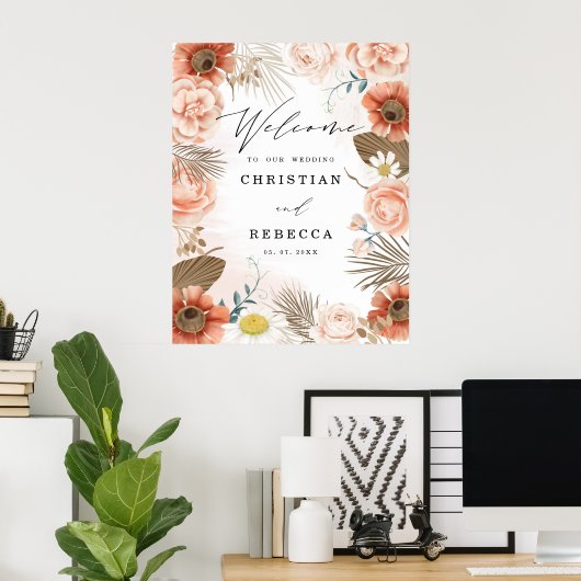 Rustic Boho Terracotta Floral Mariage Affiche de b (Bureau à domicile)
