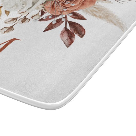 Rustic Boho Terracotta Florals Monogram Initiaal Snijplank (Hoek)