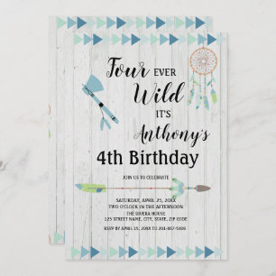 Rustic Boho Tribal Four Ever Wild 4th Birthday Kaart