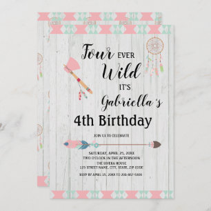Rustic Boho Tribal Four Ever Wild 4th Birthday Kaart