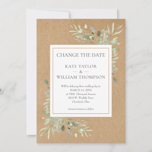 Rustic Boho verander de Datum Waterverf Greenery Save The Date (Voorkant)