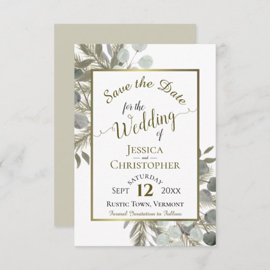 Rustic Boho Waterverf Eucalyptus & Pine Wedding Save The Date (Voorkant / Achterkant)