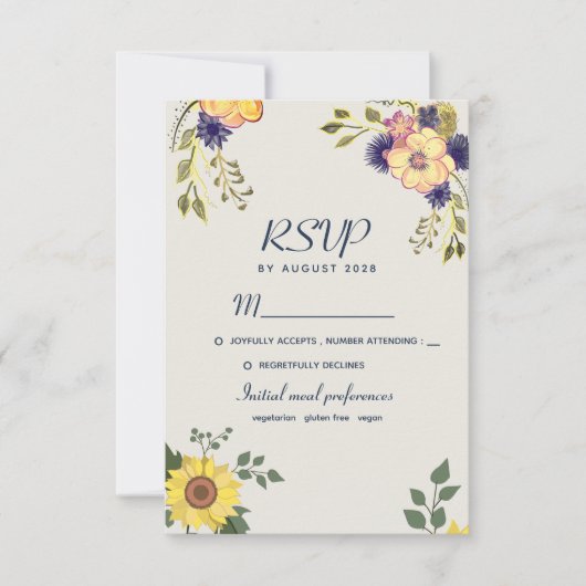 Rustic Boho Waterverf Flowers Wedding RSVP Kaartje (Voorkant)