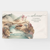 Rustic Boho Waterverf Mountain Wedding Spandoek (Horizontaal)