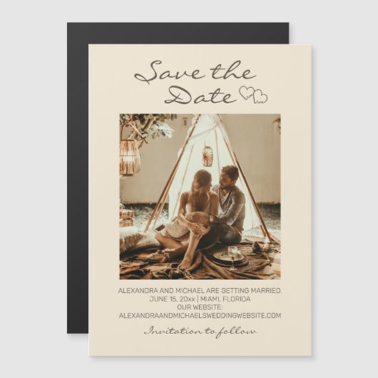 Rustic Boho Wedding Hearts Magnetische Uitnodiging (Voorkant / Achterkant)