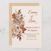 Rustic Boho Wedding Invitation | Beige Floral Card (Devant / Derrière)